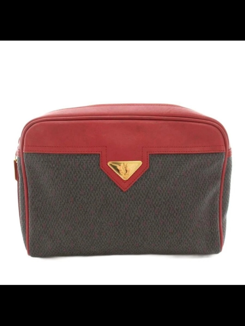 Yves Saint Laurent Red Trim Brown Toiletry Pouch with Gold Hardware